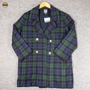 NWT Anne Klein Coat Blue Green Plaid Old Money Prep Notch Lapel Women's Size XL
